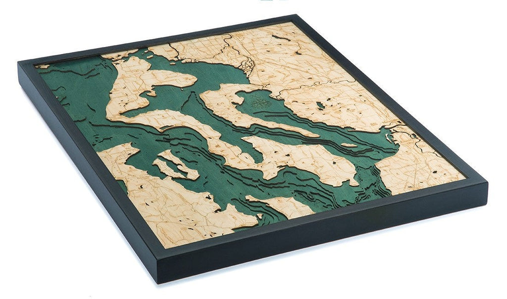 Whidbey & Camano Islands Wood Carved Topographic Depth Chart / Map - Nautical Lake Art