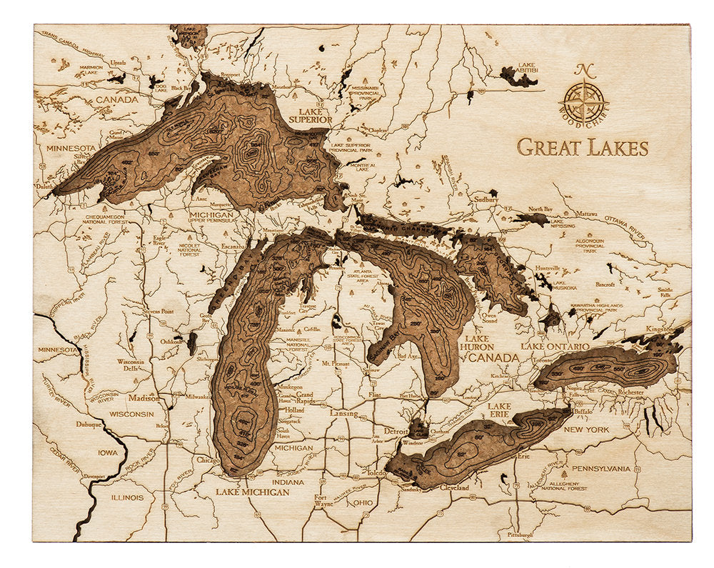 Great Lakes Topographic Cork Decoration - Nautical Lake Art