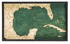 Gulf Of Mexico wood serving tray in laser-cut Baltic birch, shown framed against a light wall