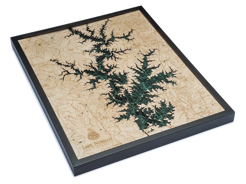 Lake Norman Wood Carved Topographical Depth Chart / Map - Nautical Lake Art