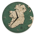 Ireland wood wall clock in laser-cut Baltic birch, shown framed against a light wall