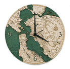San Francisco, California wood wall clock in laser-cut Baltic birch, shown framed against a light wall