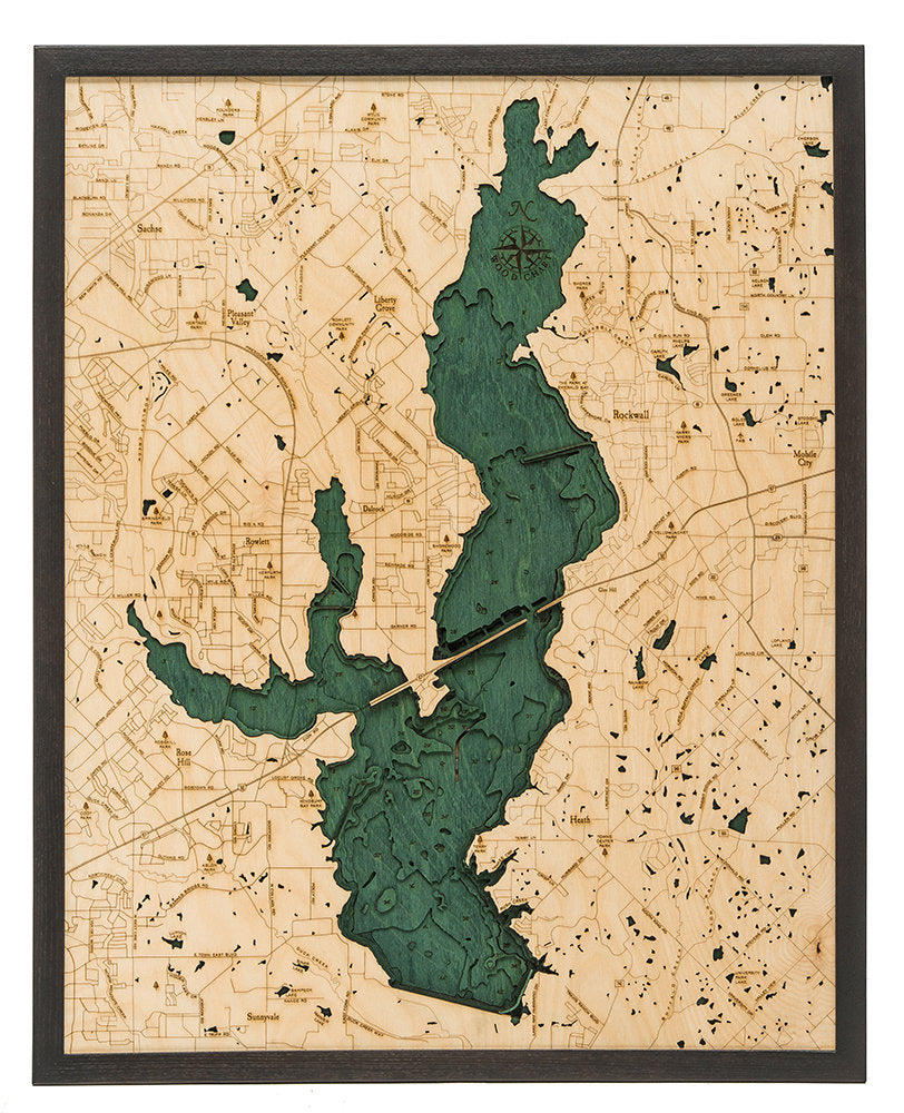 Lake Ray Hubbard Wood Carved Topographical Depth Chart / Map - Nautical Lake Art