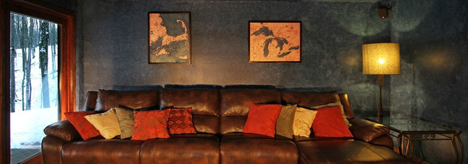 Whidbey & Camano Islands, Washington 3D layered wood map in laser-cut Baltic birch, shown framed against a light wall