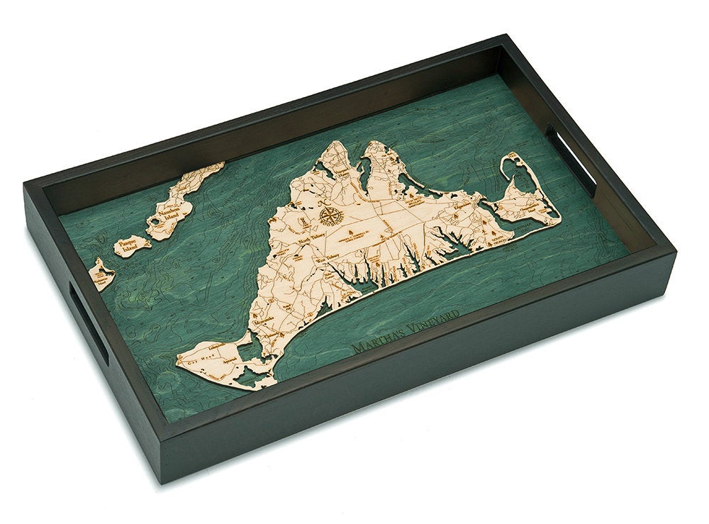 Martha's Vineyard Wooden Topographical Serving Tray - Nautical Lake Art