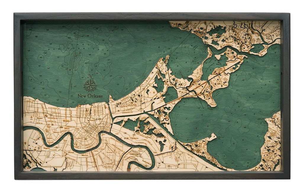New Orleans Wooden Topographical Serving Tray - Nautical Lake Art