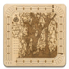 Narragansett, Rhode Island wood cribbage board in laser-cut Baltic birch, shown framed against a light wall