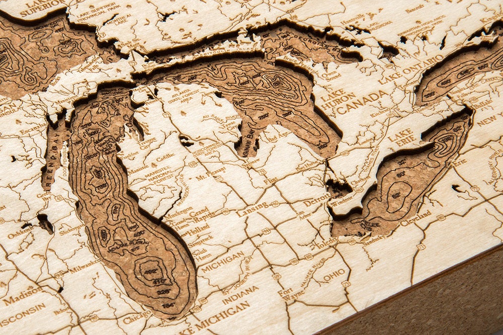 Great Lakes Topographic Cork Decoration - Nautical Lake Art