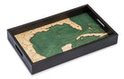 Gulf Of Mexico wood serving tray in laser-cut Baltic birch, shown framed against a light wall
