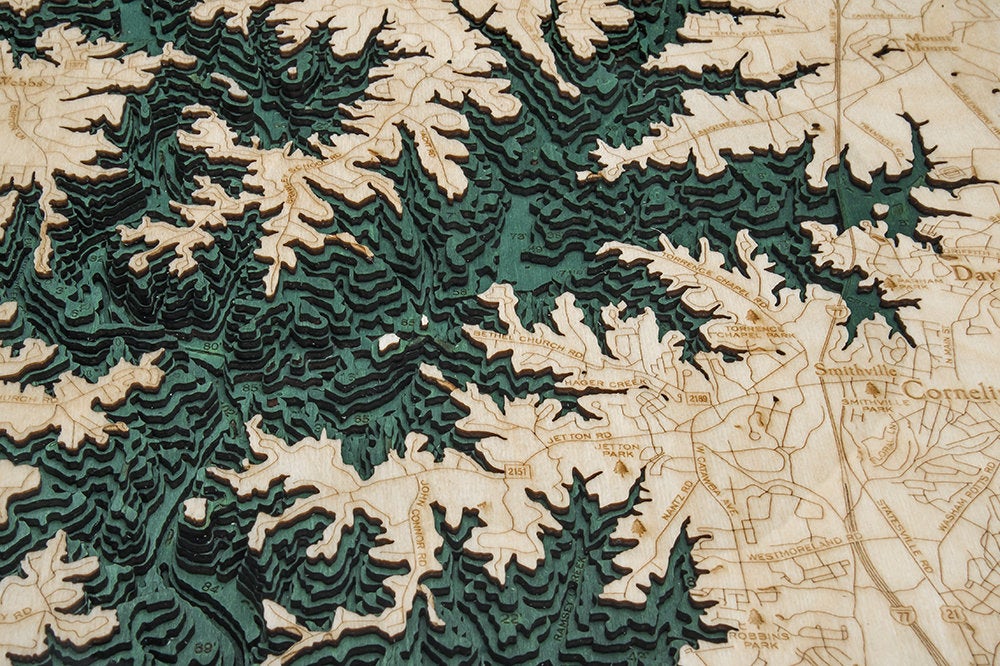 Lake Norman Wood Carved Topographical Depth Chart / Map - Nautical Lake Art