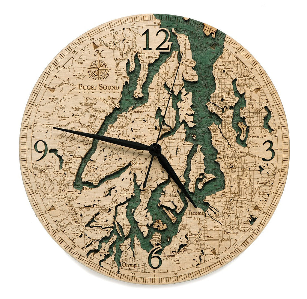 Puget Sound Wood Carved Clock - Nautical Lake Art