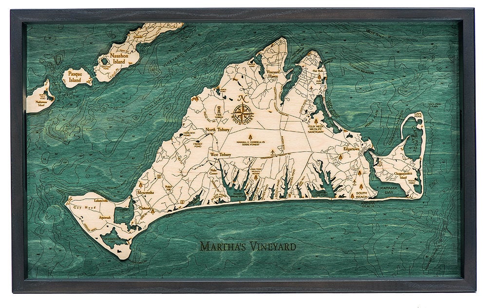 Martha's Vineyard Wooden Topographical Serving Tray - Nautical Lake Art
