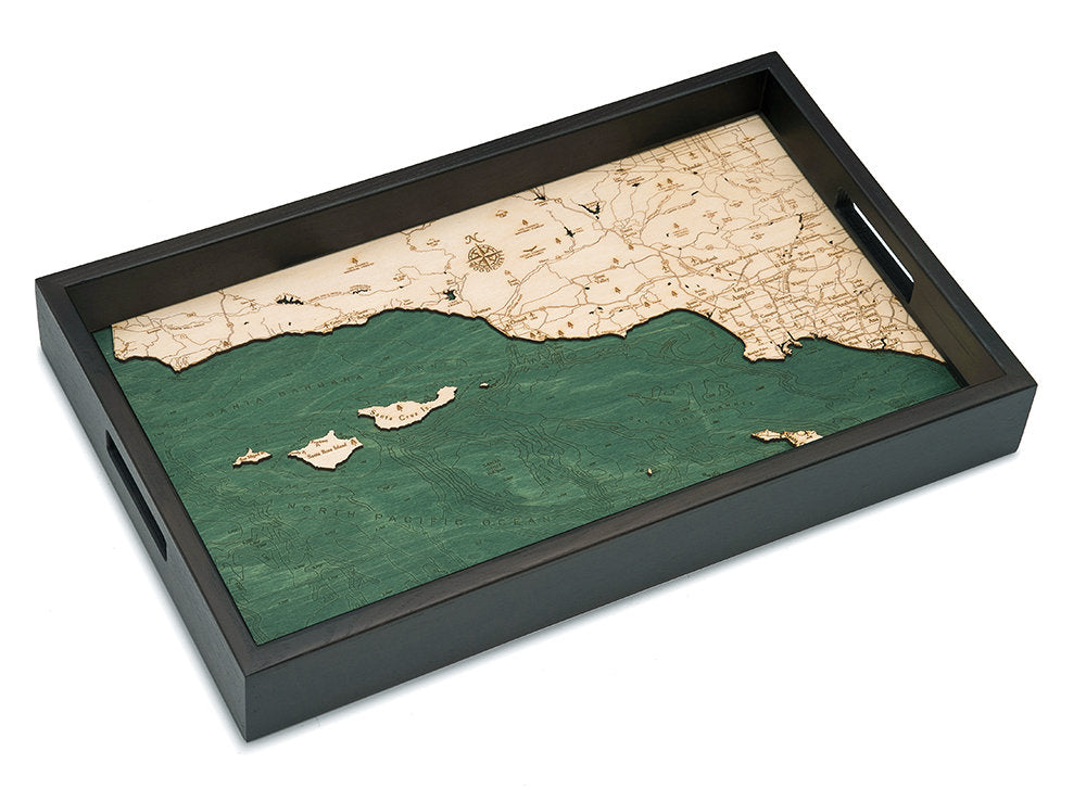 Santa Barbara / Channel Islands Wooden Topographical Serving Tray - Nautical Lake Art