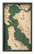 San Francisco, California wood serving tray in laser-cut Baltic birch, shown framed against a light wall