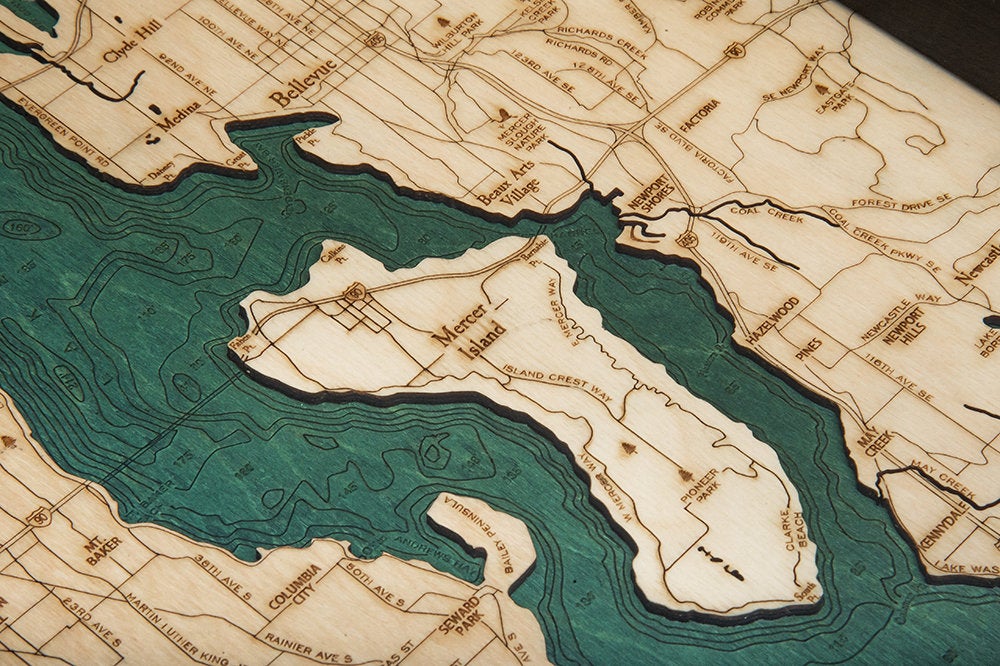 Lake Washington Wooden Topographical Serving Tray - Nautical Lake Art