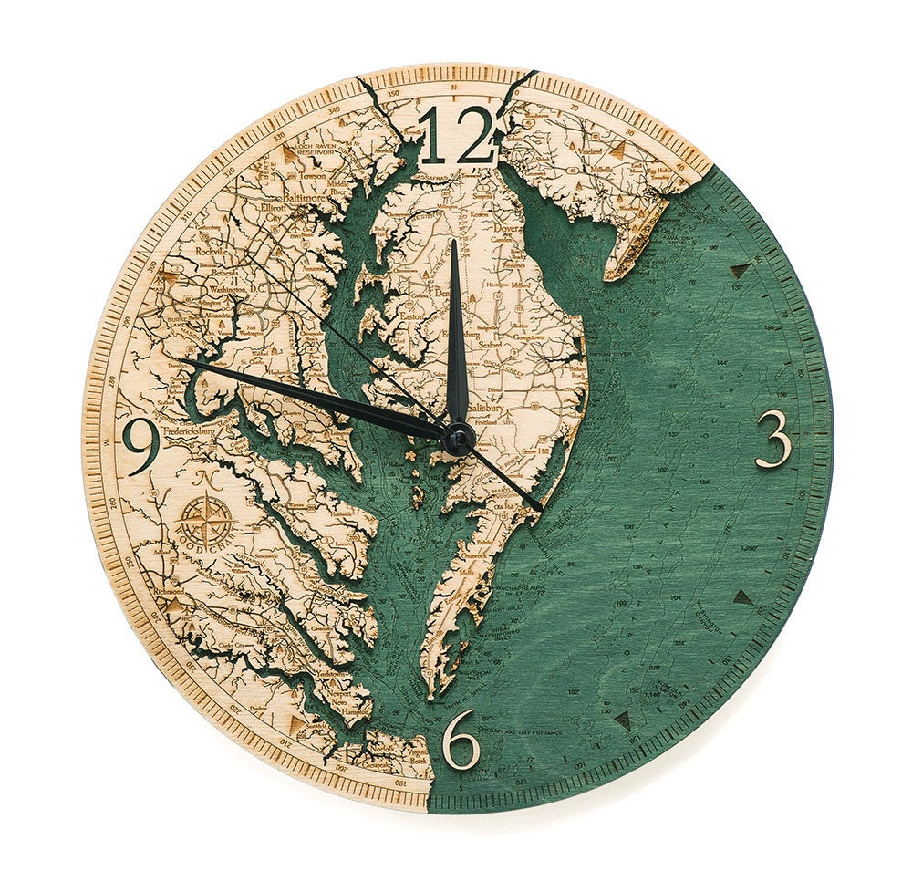 Chesapeake Bay Wood Carved Clock - Nautical Lake Art