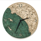 LA to San Diego, California wood wall clock in laser-cut Baltic birch, shown framed against a light wall