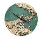 New Orleans, Louisiana wood wall clock in laser-cut Baltic birch, shown framed against a light wall
