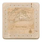 Martha's Vineyard, Massachusetts wood cribbage board in laser-cut Baltic birch, shown framed against a light wall