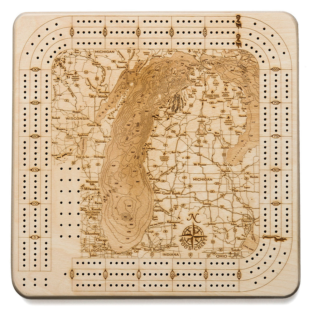 Lake Michigan Topographic Cribbage Board - Nautical Lake Art