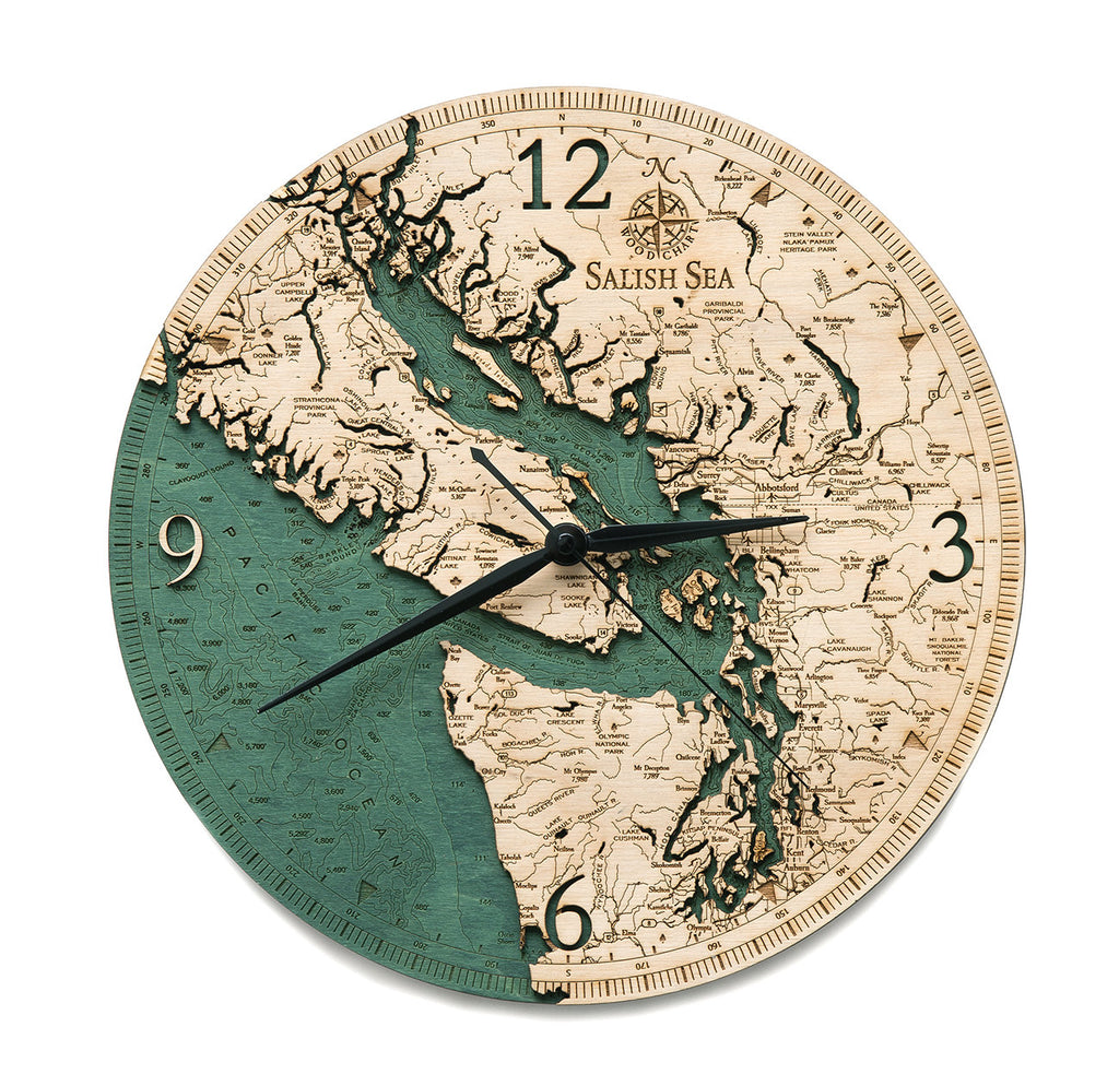 Salish Sea Wood Carved Clock - Nautical Lake Art