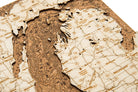 Lake Michigan framed cork map in laser-cut Baltic birch, shown framed against a light wall