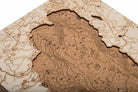 Lake Tahoe, California framed cork map in laser-cut Baltic birch, shown framed against a light wall