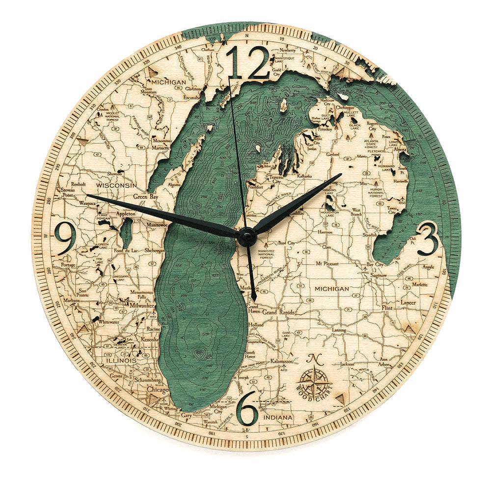 Lake Michigan Wood Carved Clock - Nautical Lake Art