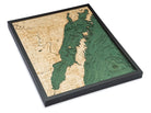 Door County, Wisconsin 3D layered wood map in laser-cut Baltic birch, shown framed against a light wall