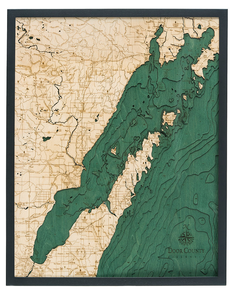 Door County Wood Carved Topographic Depth Chart / Map - Nautical Lake Art