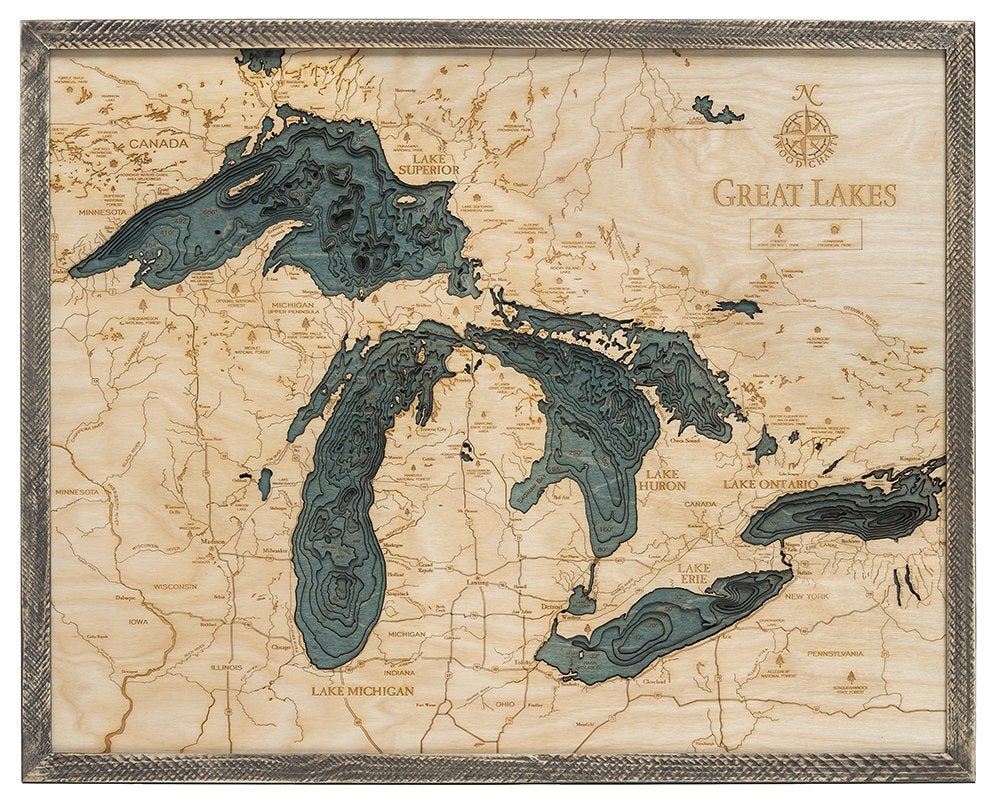 Great Lakes Wood Carved Topographical Depth Chart / Map | Lake Art great-lakes-wood-carved-topographical-depth-chart-map-lake-art