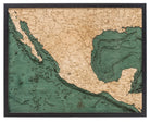 Mexico 3D layered wood map in laser-cut Baltic birch, shown framed against a light wall