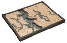 Seattle, Washington 3D layered wood map in laser-cut Baltic birch, shown framed against a light wall