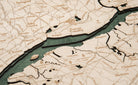 Philadelphia, Pennsylvania 3D layered wood map in laser-cut Baltic birch, shown framed against a light wall