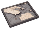 Golden Gate, California 3D layered wood map in laser-cut Baltic birch, shown framed against a light wall