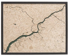 Philadelphia, Pennsylvania 3D layered wood map in laser-cut Baltic birch, shown framed against a light wall