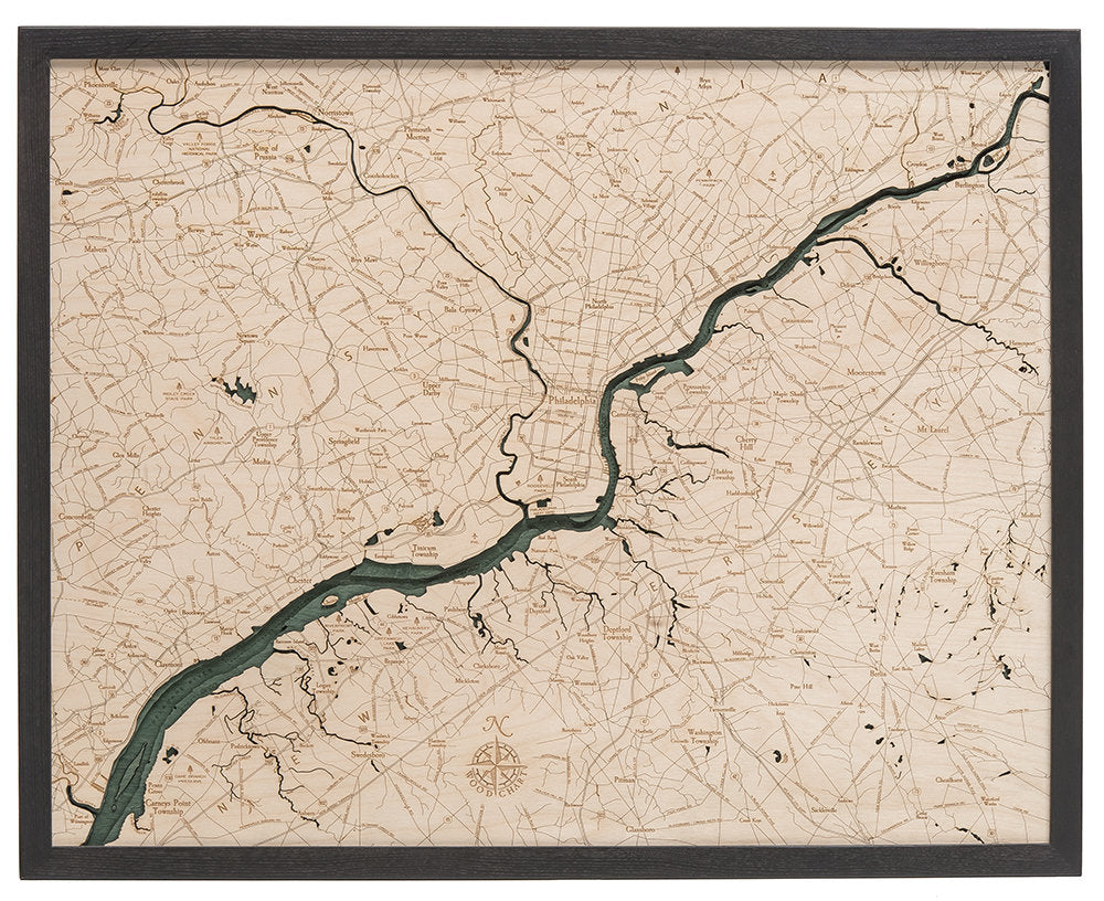 Philadelphia Wood Carved Topographic Depth Chart / Map - Nautical Lake Art