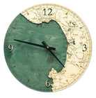 Monterey Bay, California wood wall clock in laser-cut Baltic birch, shown framed against a light wall