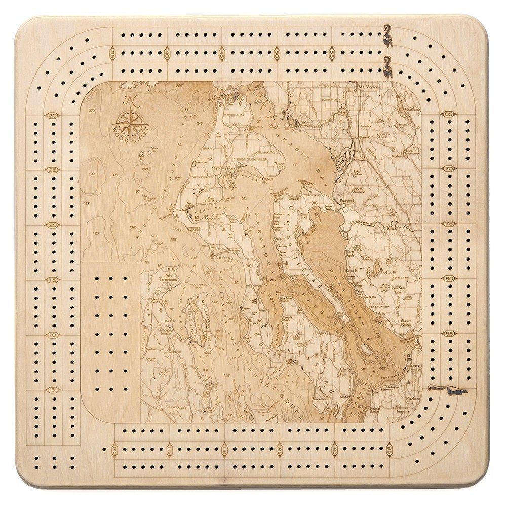 Whidbey & Camano Islands Topographic Cribbage Board