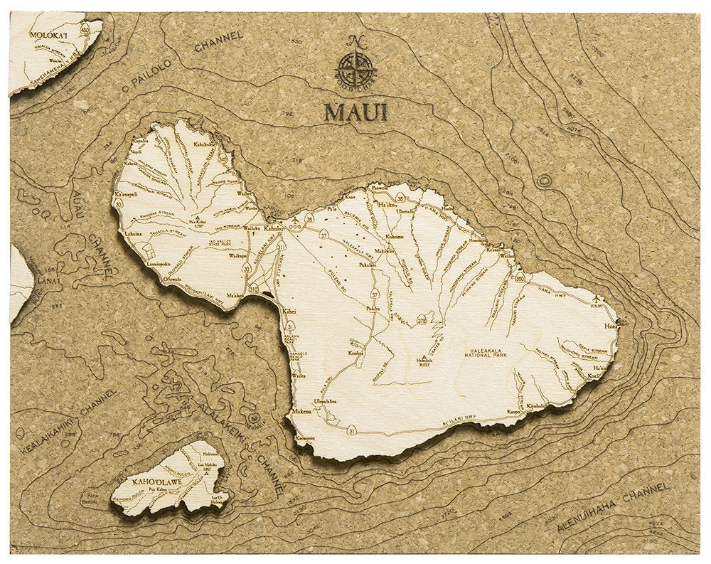 Maui, Hawaii Topographic Cork Decoration