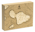 Maui, Hawaii framed cork map in laser-cut Baltic birch, shown framed against a light wall