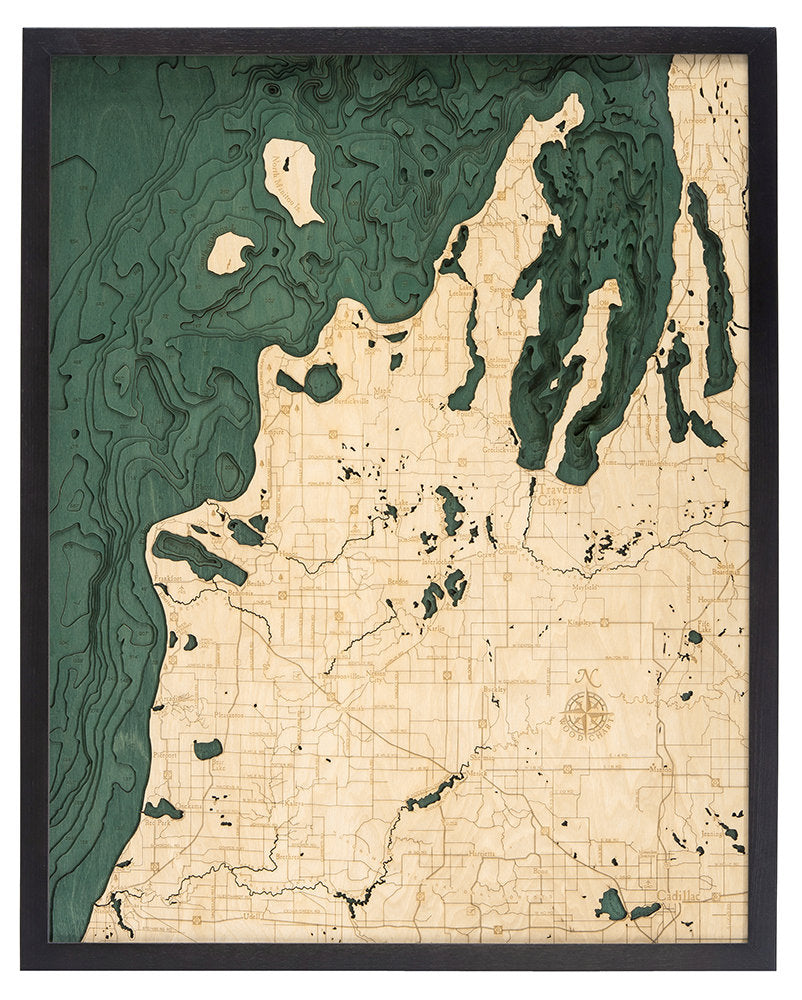 Route M22 Michigan, Wood Carved Topographic Depth Chart / Map