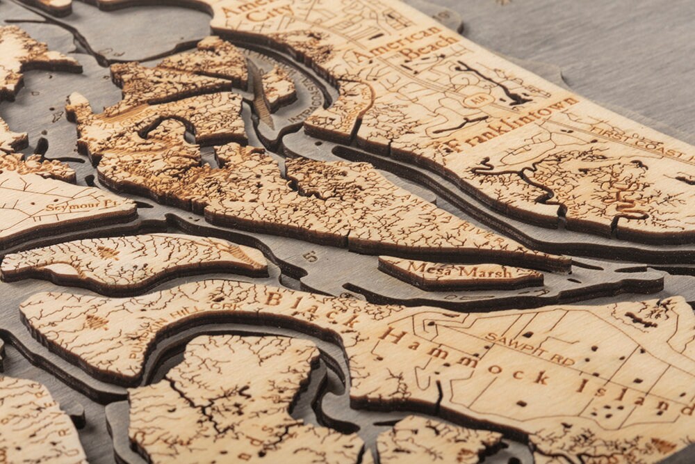 Amelia Island Wood Carved Topographic Depth Chart / Map