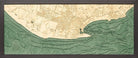 Cabo San Lucas, Mexico 3D layered wood map in laser-cut Baltic birch, shown framed against a light wall