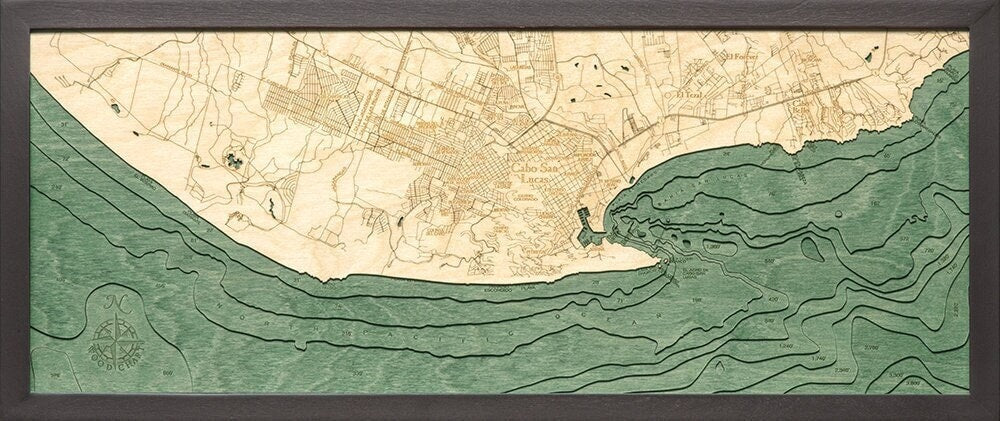 Cabo San Lucas Wood Carved Topographic Depth Chart / Map