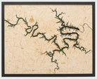 Lake of the Ozarks, Missouri 3D layered wood map in laser-cut Baltic birch, shown framed against a light wall