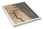 Jacksonville, Florida 3D layered wood map in laser-cut Baltic birch, shown framed against a light wall