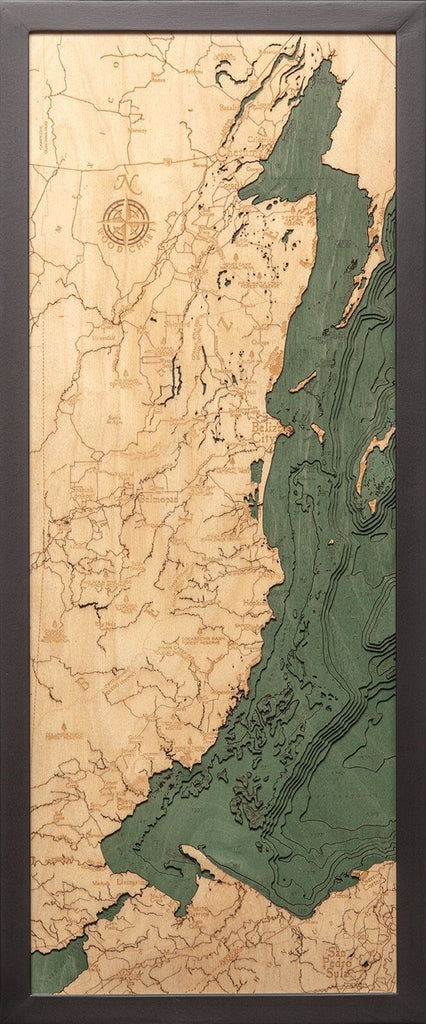 Belize Wood Carved Topographic Depth Chart / Map