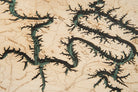 Lake of the Ozarks, Missouri 3D layered wood map in laser-cut Baltic birch, shown framed against a light wall