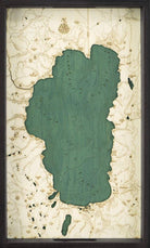 Lake Tahoe, California wood serving tray in laser-cut Baltic birch, shown framed against a light wall